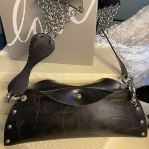 Black leather handbag with chain & leather shoulder strap
